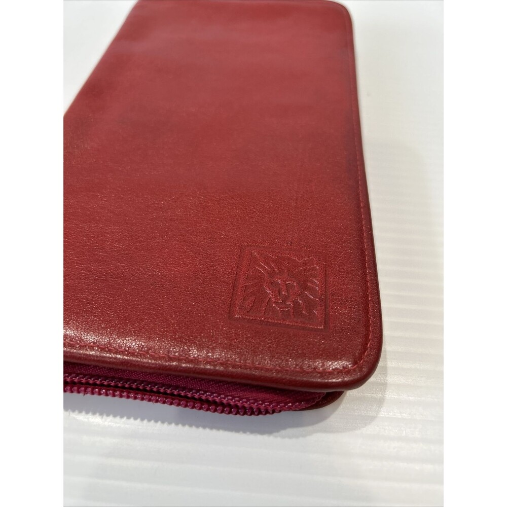 Anne Klein St Thomas Red Leather Travel Passport Zip Around Wallet Travel Case